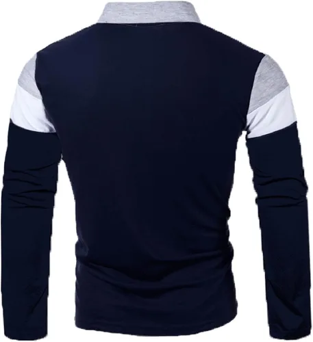 Vista 3 de Polo de manga larga para hombre, casual, con botones, a rayas, ajuste regular, ligero, de algodón