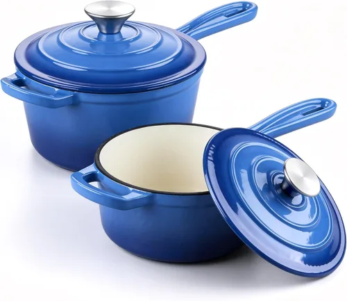 Vista 10 de E-far Sartén de hierro fundido esmaltado con tapa, cacerola de horno holandés de 1 cuarto de galón, mini olla para cocinar, hervir, saludable
