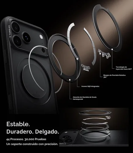Vista 4 de TORRAS for iPhone 18 Pro Case Black, 360 Magnetic Stand, O1S Series Negro