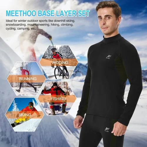 Vista 6 de Men's Fleece Lined Long Johns Base Layer Set Top Bottom for Ski Running Cold Weather