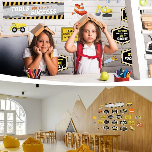 Vista 6 de PerKoop 76 piezas de decoración de tablero de anuncios de construcción, herramientas de decoración de aula para el éxito, decoraciones de aula