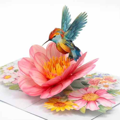 Vista 6 de Tarjeta de cumpleaños desplegable 3D – Elegante tarjeta de felicitación emergente de pastel floral de mariposa rosa para mujeres, mamá, esposa