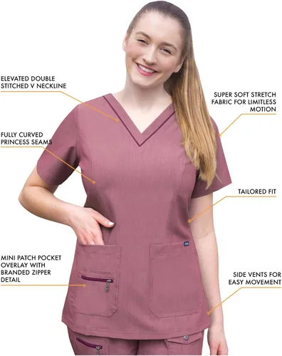 Vista 3 de Adar Pro Flawless Plus - Conjunto de uniforme médico para mujer, parte superior con cuello en V y pantalones deportivos