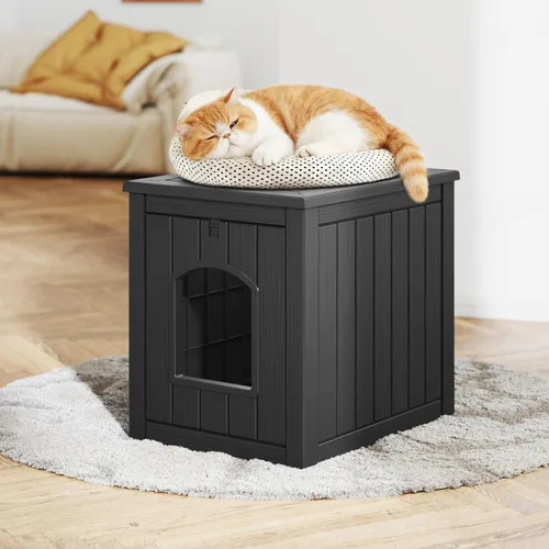 Vista 4 de Casa para gatos al aire libre resistente a la intemperie, casa de plástico para gatos exterior impermeable con puerta frontal abierta, refugio