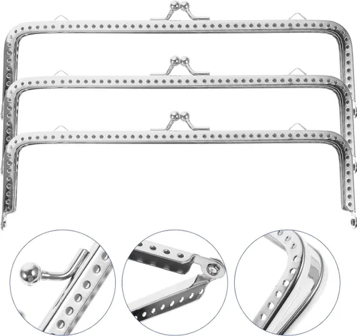 Vista 3 de Marco rectangular plateado con cierre de beso de 7 pulgadas para hacer bolsas, cierre de monedero, accesorios de manualidades