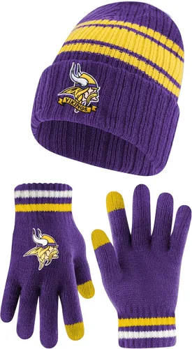 Vista 12 de Ultra Game Gorro de punto de invierno para jóvenes de la NFL, con cálidos guantes de pantalla táctil con rayas