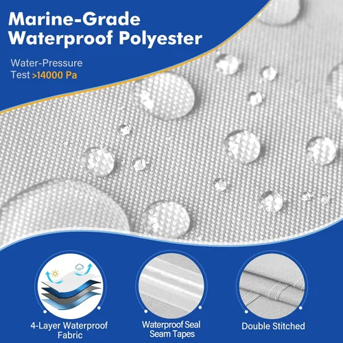 Vista 2 de Funda para barco Jon 1200D, cubierta de tecnología impermeable compuesta con cubierta de motor anti-UV para remolque, amarre, sorage, apta