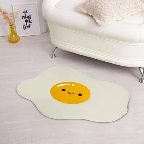 Vista 4 de Lindas y divertidas alfombras de baño con forma irregular de huevo amarillo para niños, antideslizante, absorbente, lavable, alfombra de baño