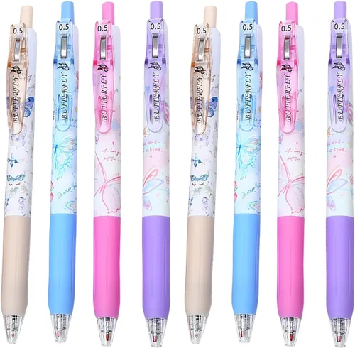 Vista 28 de 8 bolígrafos retráctiles lindos y estéticos, bolígrafos de gel con tinta para escribir con punta fina suave de 0,5 mm, bolígrafos de impresión