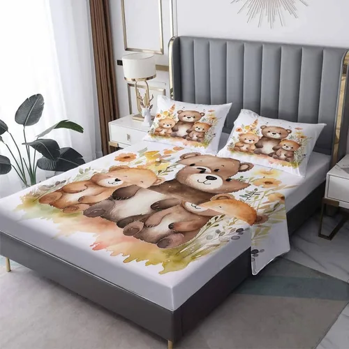 Vista 10 de Bear Sheets - Juego de sábanas de tamaño individual, sábanas de microfibra suave y bolsillo profundo, sábanas y fundas de almohada estampadas sin