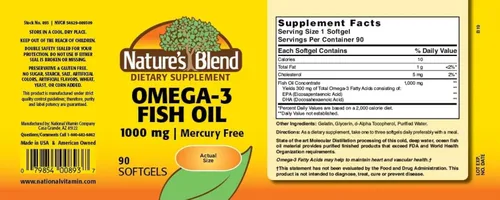 Vista 2 de Natures Blend Aceite de pescado Omega-3, 1000 mg, 90 cápsulas blandas