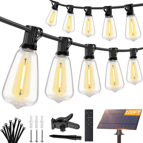 Vista 13 de Brightever Luces de Cadena Solares de 25 Pies para Exteriores Impermeables, Luces Solares G40 con Control Remoto y 10+1 Bombillas Globo LED