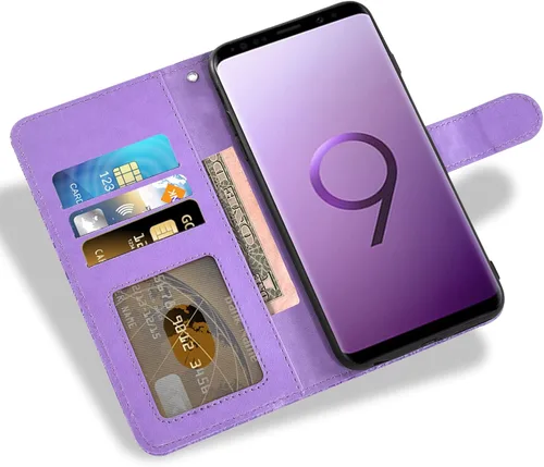 Vista 3 de Asuwish Funda para teléfono Samsung Galaxy S9 con protector de pantalla de vidrio templado y ranura para tarjetero, función atril con función atril
