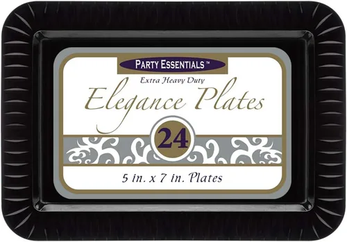 Vista 2 de Party Essentials Elegance Quality - Platos rectangulares de plástico duro de 5 x 7 pulgadas, color negro, 24