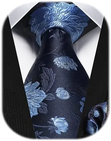 Vista 43 de Corbatas florales tejidas clásicas para hombre, corbata cuadrada de bolsillo, corbatas formales para hombres, boda con pañuelo