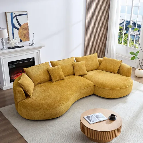Vista 20 de Sofá Seccional Curvo de 106 pulgadas Sofá de Esponja con Chaise Lounge para Sala de Estar, Sofá Seccional Moderno en Forma de L, Sin Estructura
