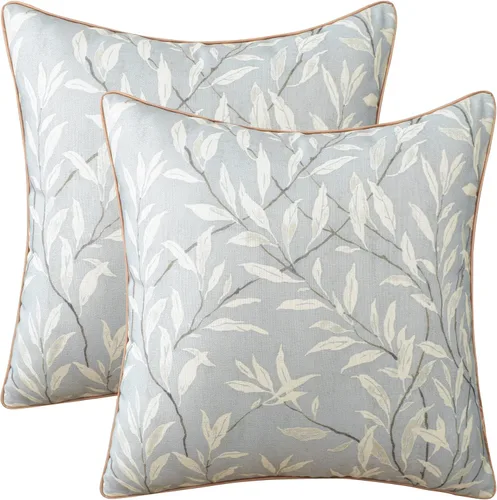 Vista 15 de VOGOL - Funda de almohada texturizada de lino, 18 x 18 pulgadas, estilo granja, para sofá, cama y habitación, con diseño de pájaros y hojas beige