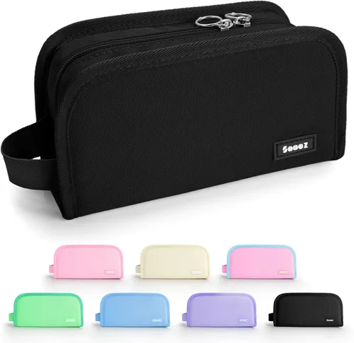 Vista 6 de Sooez - Estuche para lápices con apertura amplia, estuche organizador de gran capacidad para artículos de papelería, bolsa estética para lápices