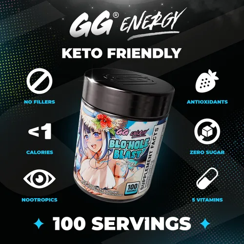 Vista 3 de Gamer Supps GG® Energy - Blo'hole Blast by Shylily (100 Porciones) - Energía de Juego Amigable con Keto y Mezcla Nootrópica, Sin Azúcar + Cafeína