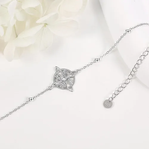 Vista 5 de YAFEINI Nudo de Bruja Plata 925 Pulsera de Nudo de Bruja Original de Plata de Ley Celta Pulsera de Bruja para Mujer Regalos de Bruja