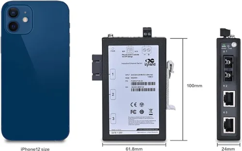 Vista 2 de InHand Networks - Conmutador Ethernet industrial no administrado de 3 puertos, convertidor de medios, 2* 10/100 Base-T (X), 1* 100Base-FX, fibra SC