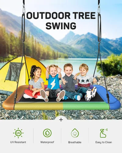 Vista 5 de Everyfun Columpio de árbol para niños y adultos, columpio de plataforma rectangular impermeable de 60 pulgadas, 700 libras resistente con correas