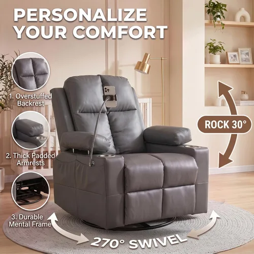 Vista 4 de Silla reclinable eléctrica para guardería, silla mecedora eléctrica con Gris