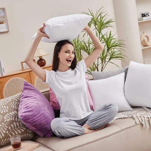 Vista 10 de Qeils Juego de 2 rellenos de almohada de 18 x 18 pulgadas, color blanco con funda de poliéster suave, insertos de almohada rectangulares cuadrados