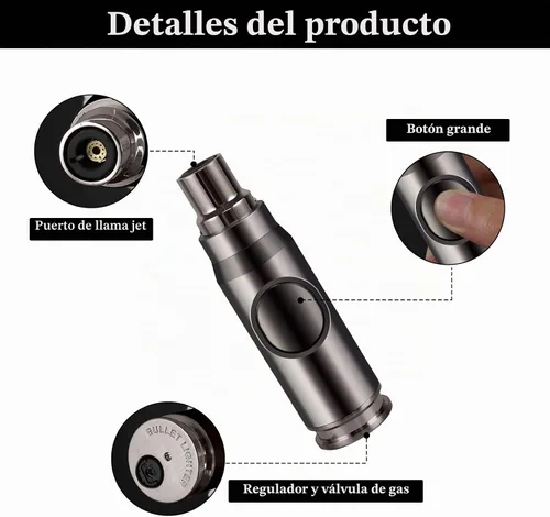 Vista 3 de Encendedor de butano resistente al viento, encendedor de llama de chorro recargable en forma de bala para velas, al aire libre, postres y hornear