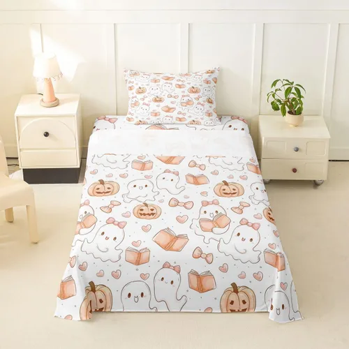 Vista 41 de Feelyou Cat Bed Sheets Set Twin Size Halloween Themed Bed Set Trick or Treat Deep Pocket Fitted Sheet Scaredy Cat Breathable Soft Lightweight