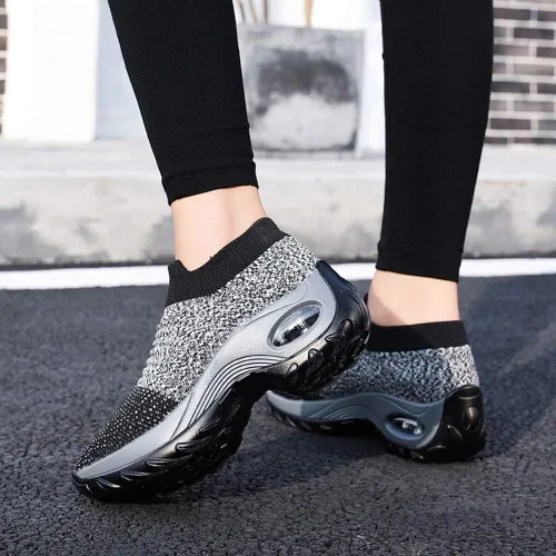 Vista 4 de Zapatos deportivos para caminar de malla para mujer, diseño moderno con cámara de aire, sin cordones, zapatos para bailar jazz, zapatos de baile