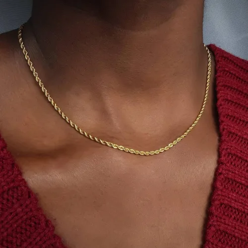 Vista 2 de AILPIWE Gold Rope Chain Choker Necklace for Women 2.5mm 3mm 4mm 18K Gold Plated Stainless Steel Rope Chain Necklace for Women Mens