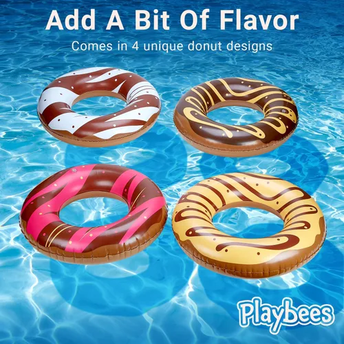 Vista 3 de Playbees Donut Pool Floats - 20 Inch - Inflatable Floaties for Kids - Summer Water Toys