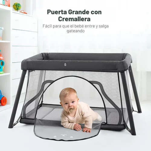 Vista 5 de Cuna de viaje, cuna portátil para bebé, parque de juegos portátil para bebés y niños pequeños, diseño de mochila ligera, corralito de viaje plegable