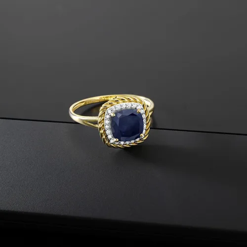 Vista 5 de Gem Stone King Anillo de compromiso de oro amarillo de 10 quilates con piedra natal y diamante blanco Cojín de 0.276 in Anillo de oro