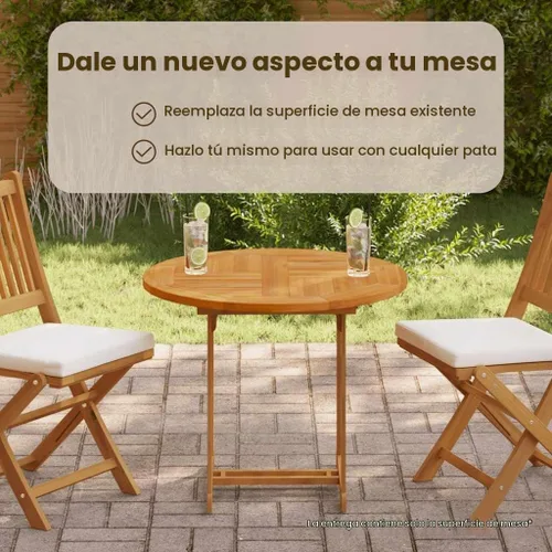 Vista 6 de vidaXL - Mesa redonda de madera maciza de teca, 1" 31.5