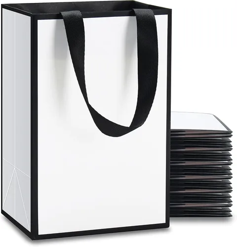 Vista 9 de Bolsas de regalo blancas con marco dorado, 20 unidades, 8 x 4.25 x 10.5 pulgadas, medianas y blancas y doradas, elegantes bolsas de regalo de lujo