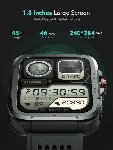 Vista 2 de SKG Reloj inteligente para hombres y mujeres, reloj inteligente militar de 1.8 pulgadas para Android iPhone con Alexa integrado, IP68 impermeable