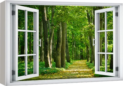 Vista 7 de Cuadro decorativo con diseño de ventana moderna blanca con vista, de la marca Wall26®