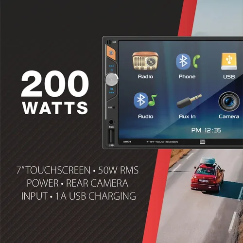 Vista 2 de Dual Electronics DMR74 Estéreo de coche de doble DIN con pantalla táctil de 7 pulgadas, Bluetooth Backup camera input, hands-free Bluetooth