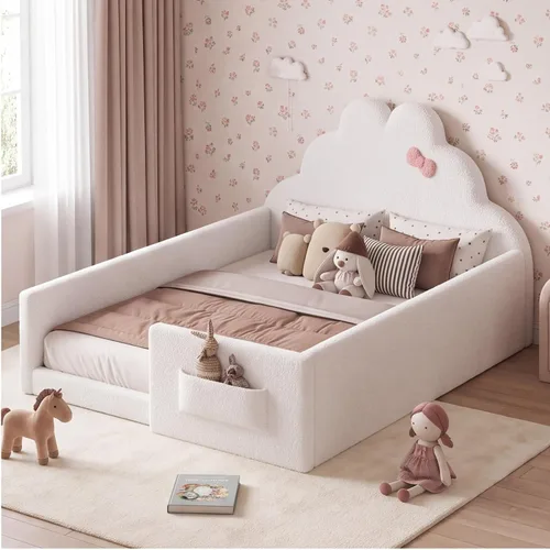 Vista 10 de Bellemave Cama de suelo tapizada de tamaño individual con rieles de Beige