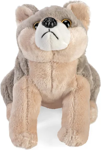 Vista 2 de Wild Republic Wild Calls Wolf, auténtico sonido de animal, animal de peluche, 8 pulgadas, regalo para niños, juguete de peluche, botellas de agua