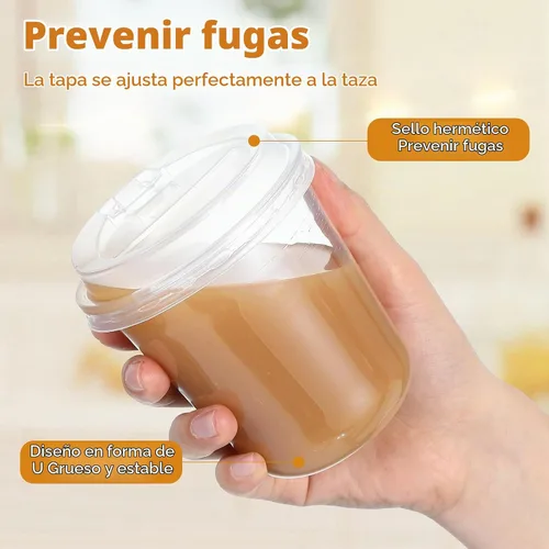 Vista 4 de Baderke Juego de 100 vasos desechables de plástico transparente de 12 onzas con tapas, tazas de café helado de fondo redondo con tapa para batidos