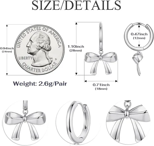 Vista 6 de Aretes de lazo para mujer, ligeros, hipoalergénicos, plateados, dorados, aretes colgantes para mujer, joyería de moda para regalo