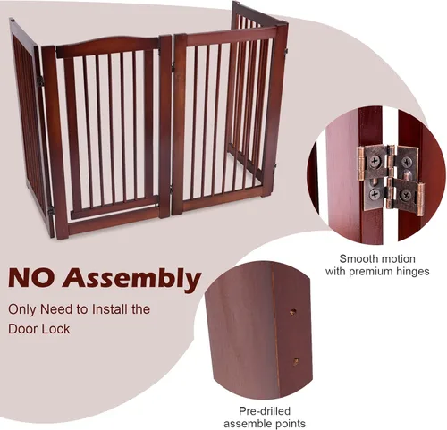 Vista 5 de PETSITE Puerta para perros configurable independiente con puerta de paso, 4 paneles de 88 pulgadas de ancho y 36 pulgadas de alto, puerta de madera