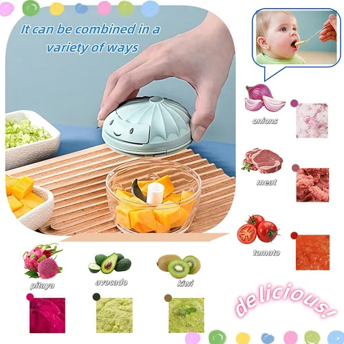 Vista 5 de Procesador manual de alimentos, picador de verduras, mini cortador de ajo con cuerda de mano, cortador de cebolla para verduras, jengibre, frutas