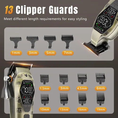Vista 2 de Bomxin Cortapelos para hombres profesionales, 3 en 1 T-Blade Juego de cortapelos y recortadoras para kit de peluquero, cortadora de pelo inalámbrica