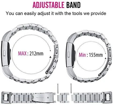 Vista 4 de Correa de repuesto Oitom de acero inoxidable, para Fitbit Charge 2, de calidad superior, para reloj inteligente, Plateado