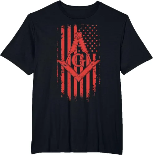 Vista 33 de Cuadrado y brújula Masónica de la bandera americana, masón, camiseta roja, Negro, S
