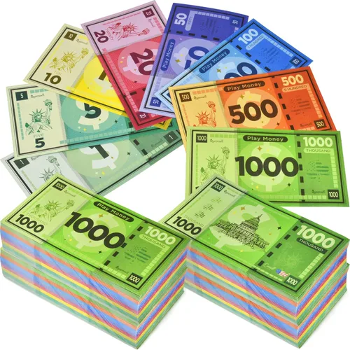 Vista 10 de Queensell Dinero de juego adecuado para juegos de mesa Monopoly – 480 piezas de 60 billetes de cada denominación – Papel de impresión de doble cara